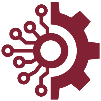 Circuit board with gear icon